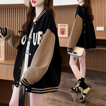 Large size women's fat mm color -colored embroidered baseball women's spring and autumn new Korean version of the loose wild student cardigan jacket
 Large size women's fat mm color -colored embroidered baseball women's spring and autumn new Korean version of the loose wild student cardigan jacket