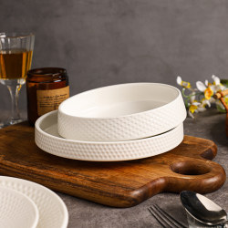 White Embossed Tableware with a High-End Feel, Western-Style Dinner Plates, Household Soup Bowls, Dish Plates, Deep Plates, Steak Plates, Salad Bowls White Embossed Tableware with a High-End Feel, Western-Style Dinner Plates, Household Soup Bowls, Dish Plates, Deep Plates, Steak Plates, Salad Bowls