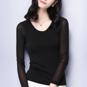 versatile gauze bottoming shirt for women long sleeve round neck mesh shirt black inner mesh T-shirt sand lace top autumn versatile gauze bottoming shirt for women long sleeve round neck mesh shirt black inner mesh T-shirt sand lace top autumn
