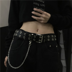Belt for Women Korean ins Retro Stylish Black Double-Breasted Metal Chain Decoration Versatile Punk Belt for Men Trendy Belt for Women Korean ins Retro Stylish Black Double-Breasted Metal Chain Decoration Versatile Punk Belt for Men Trendy