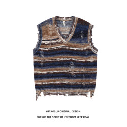 Autumn and winter layered loose and versatile sweater vest for men with stripes Autumn and winter layered loose and versatile sweater vest for men with stripes
