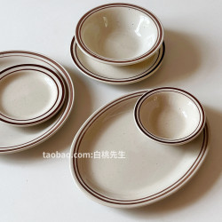 Mr. White Peach American Retro Brown Line Western Restaurant Steak Pasta Ceramic Tableware Set Wholesale Plates Mr. White Peach American Retro Brown Line Western Restaurant Steak Pasta Ceramic Tableware Set Wholesale Plates