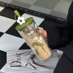 Ousbo Straw Cup Handle Glass Cup Female High-Looking Summer Large-Capacity Office Coffee Drink Cup Ousbo Straw Cup Handle Glass Cup Female High-Looking Summer Large-Capacity Office Coffee Drink Cup