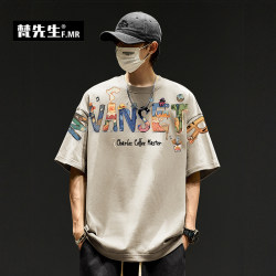 Mr. Vanset Summer Cool Short-Sleeve T-Shirt for Men, Trendy American High Street Style, Loose Fit, Trendy Sports Hip-Hop Mr. Vanset Summer Cool Short-Sleeve T-Shirt for Men, Trendy American High Street Style, Loose Fit, Trendy Sports Hip-Hop