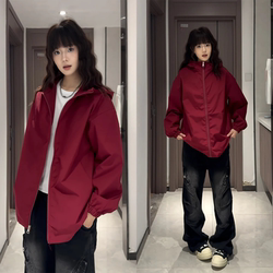 Burgundy American-Style Softshell Jacket for Men and Women, Autumn Outdoor Waterproof Mountaineering Clothing, High Street Couple Cycling Jacket Burgundy American-Style Softshell Jacket for Men and Women, Autumn Outdoor Waterproof Mountaineering Clothing, High Street Couple Cycling Jacket