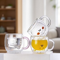 Double-Layer Heat-Resistant Cute Glass Cup, Cute High Borosilicate Insulated Coffee Cup, Internet-Famous Self-Deprecating Bear Milk Cup, Water Cup Double-Layer Heat-Resistant Cute Glass Cup, Cute High Borosilicate Insulated Coffee Cup, Internet-Famous Self-Deprecating Bear Milk Cup, Water Cup
