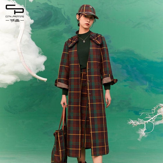 One city painting one autumn retro plaid long casual big V-neck temperament windbreaker jacket for women
One city painting one autumn retro plaid long casual big V-neck temperament windbreaker jacket for women
