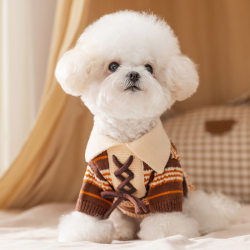 Pet clothes autumn and winter lapel knitted striped sweater outing small dog puppy Bichon Teddy dog clothes Pet clothes autumn and winter lapel knitted striped sweater outing small dog puppy Bichon Teddy dog clothes