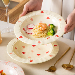 Cream Heart Lace ins Household Deep Dish Plate Ceramic Pasta High-Value Salad Plate Dinner Plate Tableware Cream Heart Lace ins Household Deep Dish Plate Ceramic Pasta High-Value Salad Plate Dinner Plate Tableware