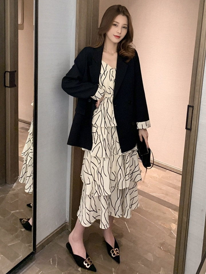 名媛小香风西装套装女韩版吊带裙两件套夏 名媛小香风西装套装女韩版吊带裙两件套夏