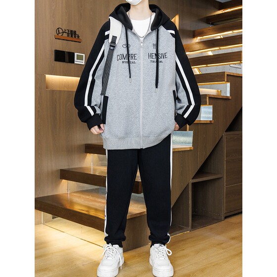 Trendy personality season teenager sweatshirt men's cardigan junior high school students trendy brand handsome sportswear suit men's clothing Trendy personality season teenager sweatshirt men's cardigan junior high school students trendy brand handsome sportswear suit men's clothing