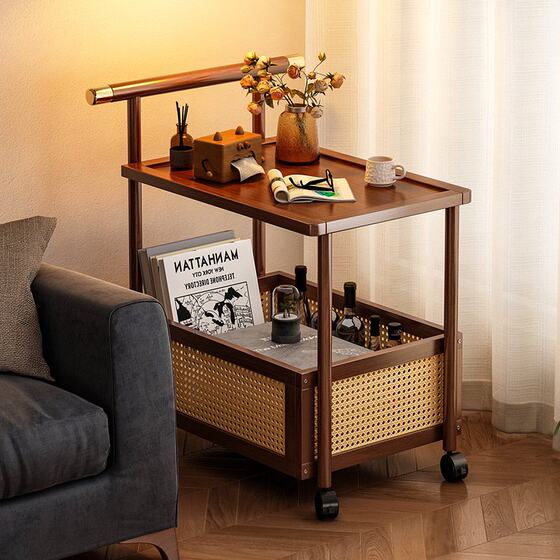 Movable retro trolley sofa side several living room and home coffee table side cabinet bedroom bedside bed rattan shelf Movable retro trolley sofa side several living room and home coffee table side cabinet bedroom bedside bed rattan shelf