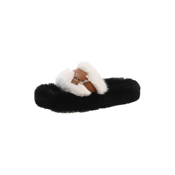 Thick bottom black hair slippers Women's autumn and winter outside wearing gentle hairy shoes, dragging design, fashionable plush drag Thick bottom black hair slippers Women's autumn and winter outside wearing gentle hairy shoes, dragging design, fashionable plush drag