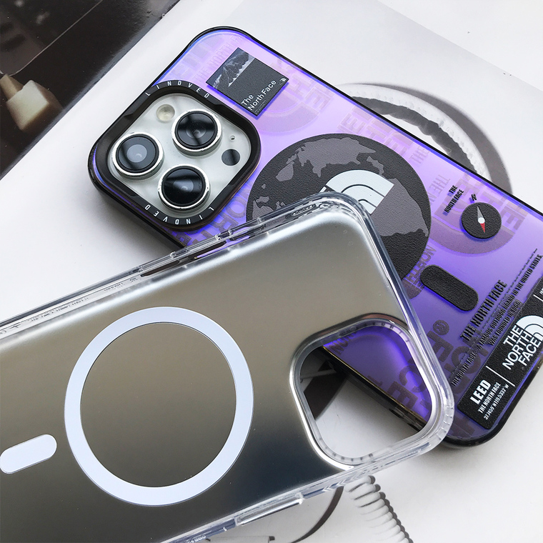 The North Face MagSafe Purple Clear Logo iPhone Case