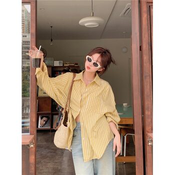Yellow Striped Long Sleeve Sun Protection Shirt Women's 2025 New Summer Loose Lazy Casual Shirt Thin Jacket Top 
Yellow Striped Long Sleeve Sun Protection Shirt Women's 2025 New Summer Loose Lazy Casual Shirt Thin Jacket Top