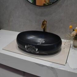 Zen Large Oval Black Lotus Countertop Basin Scandinavian Ceramic Retro Art Wash Basin Home Antique Wash Basin Zen Large Oval Black Lotus Countertop Basin Scandinavian Ceramic Retro Art Wash Basin Home Antique Wash Basin