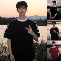 Short-Sleeved T-Shirt for Men, New Summer Style, Heavy Cotton, Men's Top, American Style Three-Stripe Design, Men's Half-Sleeve Clothing Short-Sleeved T-Shirt for Men, New Summer Style, Heavy Cotton, Men's Top, American Style Three-Stripe Design, Men's Half-Sleeve Clothing