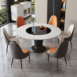 Built-in intelligent thermal insulation turntable rock slab dining table and chair combination multi-functional large apartment light luxury round table induction cooker dining table Built-in intelligent thermal insulation turntable rock slab dining table and chair combination multi-functional large apartment light luxury round table induction cooker dining table