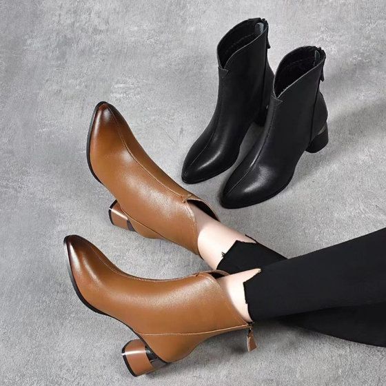 Leather leather pointed toe electroplated thick heel short boots for women 2025 autumn and winter medium heel Martin boots single boots leather fashion boots
Leather leather pointed toe electroplated thick heel short boots for women 2025 autumn and winter medium heel Martin boots single boots leather fashion boots