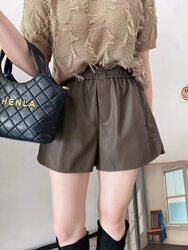 Leather Shorts Women's 2025 New Spring, Autumn and Winter Outerwear High Waisted Large Size Boot Pants Black Versatile Casual Wide Leg Pu Leather Pants Leather Shorts Women's 2025 New Spring, Autumn and Winter Outerwear High Waisted Large Size Boot Pants Black Versatile Casual Wide Leg Pu Leather Pants