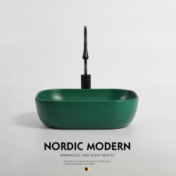 Nordic Countertop Basin, Dark Green Matte Washbasin, Bathroom Ceramic Washbasin, Splash-Proof Water Basin, Single Basin, Large Size Nordic Countertop Basin, Dark Green Matte Washbasin, Bathroom Ceramic Washbasin, Splash-Proof Water Basin, Single Basin, Large Size