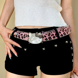 Pink Leopard Print Metallic Kitty Cat Belt for Women, Spicy Style Design Belt for Pairing with Skirts and Jeans, Decorative Belt Pink Leopard Print Metallic Kitty Cat Belt for Women, Spicy Style Design Belt for Pairing with Skirts and Jeans, Decorative Belt