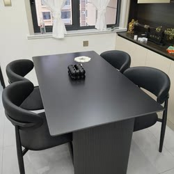High-end pure black slate dining table, white home dining chair combination, high-end small apartment Italian rectangular dining table B&B High-end pure black slate dining table, white home dining chair combination, high-end small apartment Italian rectangular dining table B&B