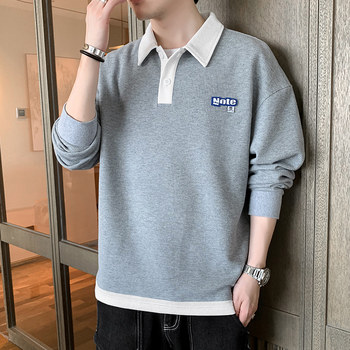 Long-sleeved T-shirt men's autumn thin lapel casual tops men's spring and autumn loose sweatshirt bottoming polo shirt Long-sleeved T-shirt men's autumn thin lapel casual tops men's spring and autumn loose sweatshirt bottoming polo shirt