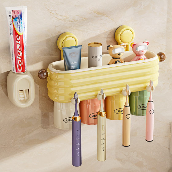 Toothbrush holder wall-mounted magnetic upside-down punch-free electric toothbrush rack creative home bathroom tooth cup holder Toothbrush holder wall-mounted magnetic upside-down punch-free electric toothbrush rack creative home bathroom tooth cup holder