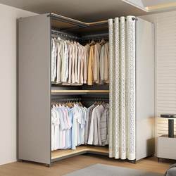 Simple and Sturdy All-Steel Frame Corner Wardrobe for Bedroom, Space-Saving Open Wardrobe, Assembled Wardrobe, Corner Cabinet Simple and Sturdy All-Steel Frame Corner Wardrobe for Bedroom, Space-Saving Open Wardrobe, Assembled Wardrobe, Corner Cabinet