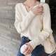 Slimming and fashionable sweater for autumn and winter, women's sweater tops, milky apricot color lazy knitted base shirt V-neck large 0928c 
Slimming and fashionable sweater for autumn and winter, women's sweater tops, milky apricot color lazy knitted base shirt V-neck large 0928c