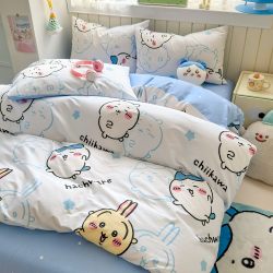 Chiikawa Pure Cotton Four-Piece Bedding Set for Kidsren, Cotton Quilt Cover, Student Dormitory Bedding Three-Piece Set Chiikawa Pure Cotton Four-Piece Bedding Set for Kidsren, Cotton Quilt Cover, Student Dormitory Bedding Three-Piece Set