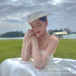 Simple White Tulle Bridal Wedding Dress Gloves Extra Long Mesh Sleeves Dinner Summer Translucent Vividly Slim Wedding Dress Korean Version Simple White Tulle Bridal Wedding Dress Gloves Extra Long Mesh Sleeves Dinner Summer Translucent Vividly Slim Wedding Dress Korean Version