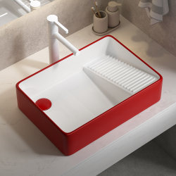 Left and Right Side-Mounted Large Red Ceramic Countertop Basin Washing Machine Small Space Washbasin Balcony Washbasin Tray Left and Right Side-Mounted Large Red Ceramic Countertop Basin Washing Machine Small Space Washbasin Balcony Washbasin Tray