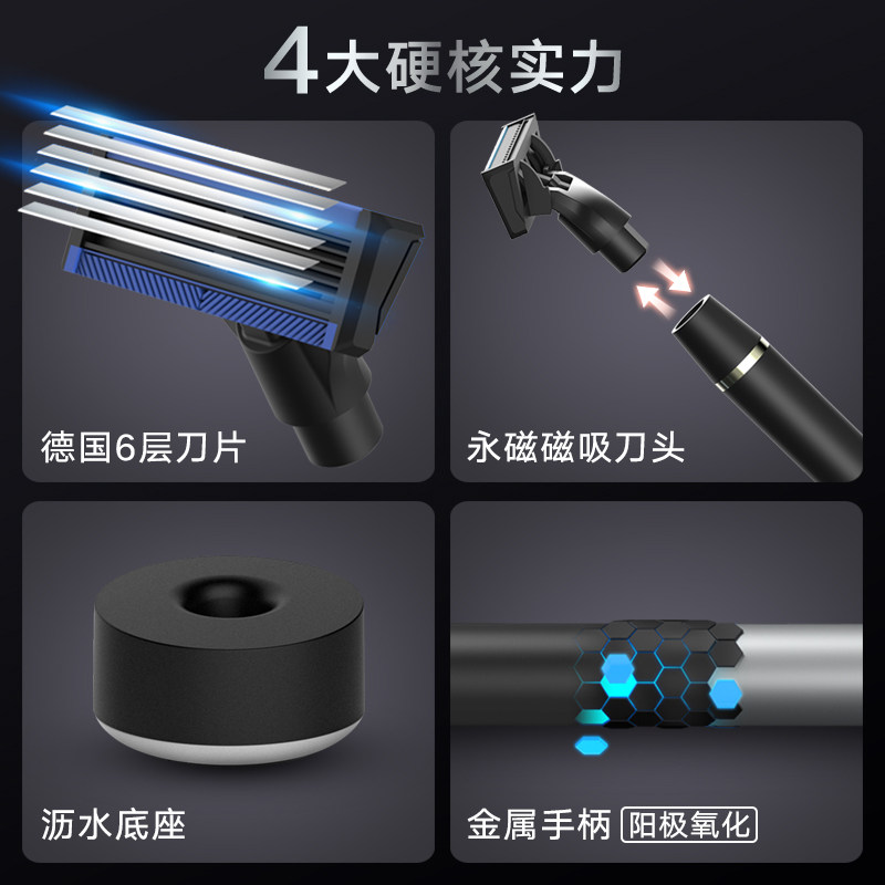 HUANXING 남성용 면도기 수동 독일 6층 블레이드 풀 메탈 손잡이 남자 친구를 위한 구식 면도기 선물-