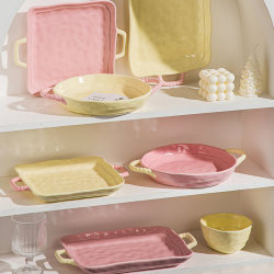 Double-Eared Plate, Dish Plate, Household Ceramic Creative Plate, French-Style High-End Deep Plate, Rectangular Fish Plate, Beautiful Dinner Plate Double-Eared Plate, Dish Plate, Household Ceramic Creative Plate, French-Style High-End Deep Plate, Rectangular Fish Plate, Beautiful Dinner Plate