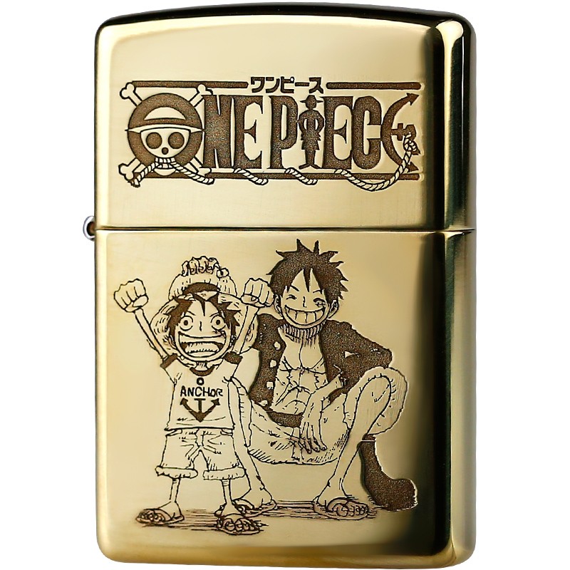 ワンピース ZIPPO風ライターセット 木製フレーム付き Zippo ワンピース ルフィ 真鍮ライター - 公式漫画コレクターズアイテム