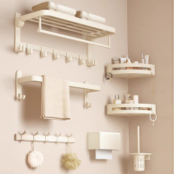 Cream style bathroom towel rack without punching bathroom storage rack to store folding toilet towel wall hanging Cream style bathroom towel rack without punching bathroom storage rack to store folding toilet towel wall hanging