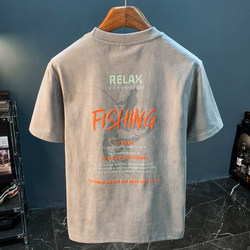 American-Style Loose Short-Sleeve T-Shirt for Men, Heavyweight Trendy Printed Summer Top, Casual Drop-Shoulder Half-Sleeve Men's Clothing American-Style Loose Short-Sleeve T-Shirt for Men, Heavyweight Trendy Printed Summer Top, Casual Drop-Shoulder Half-Sleeve Men's Clothing