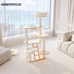 Honey Pot Cat Climbing Frame, Cat House, Cat Tree All-In-One, Imported Solid Wood Cat Frame, Wooden Lacquered Space Bowl Nest V210907 Honey Pot Cat Climbing Frame, Cat House, Cat Tree All-In-One, Imported Solid Wood Cat Frame, Wooden Lacquered Space Bowl Nest V210907