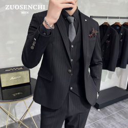 Spring and Autumn British-Style Handsome Striped Suit Set for Men, Business Casual Formal Wear, High-End Wedding Slim-Fit Groom Suit Spring and Autumn British-Style Handsome Striped Suit Set for Men, Business Casual Formal Wear, High-End Wedding Slim-Fit Groom Suit