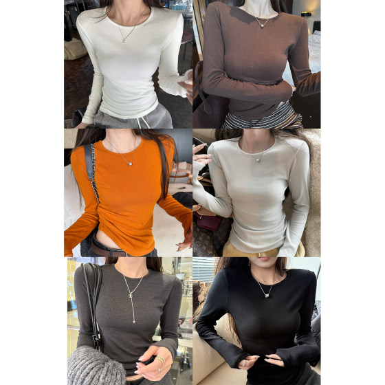 superniniyy brushed tee long-sleeved version large stretch slim fit round neck bottoming T-shirt casual top 
superniniyy brushed tee long-sleeved version large stretch slim fit round neck bottoming T-shirt casual top