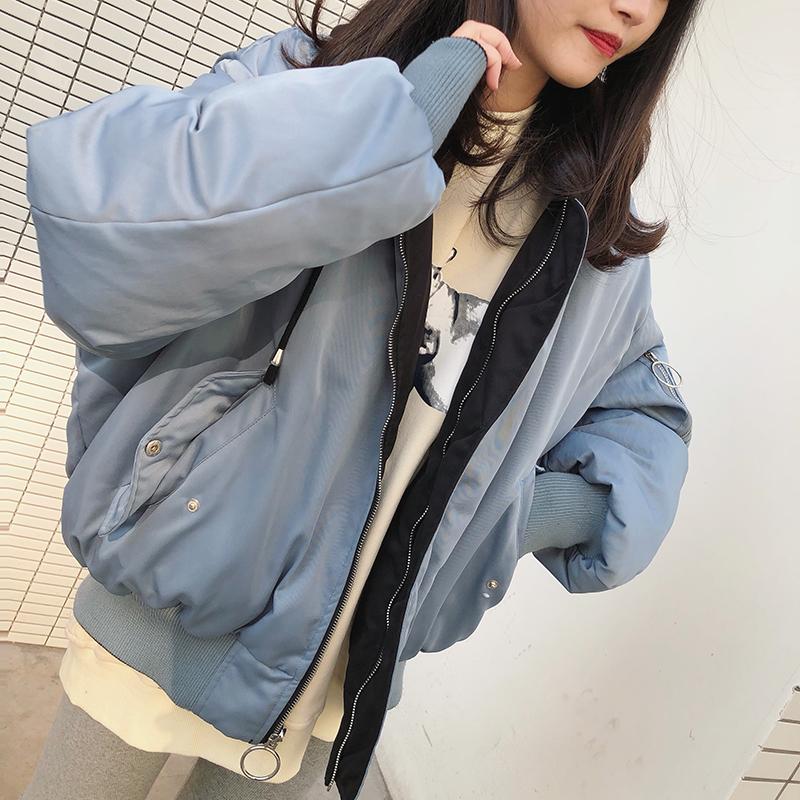 chic两面穿棉服女短款宽松棒球羽绒棉衣oversize潮ins蓬蓬面包服 chic两面穿棉服女短款宽松棒球羽绒棉衣oversize潮ins蓬蓬面包服