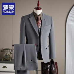 Romon Suit Set Men's Three-Piece Business Formal Wear Casual Slim British Suit Men's Groom Wedding Dress Romon Suit Set Men's Three-Piece Business Formal Wear Casual Slim British Suit Men's Groom Wedding Dress