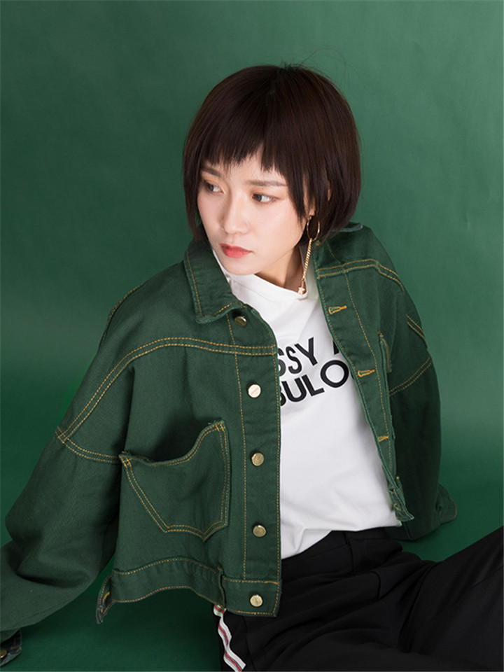 绿色短款牛仔外套 绿色短款牛仔外套