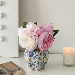 New Chinese-Style Blue and White Porcelain Vase Ornaments for Living Room Flower Arrangement Decorations Peony Art Flower Vessel Dried Flowers New Chinese-Style Blue and White Porcelain Vase Ornaments for Living Room Flower Arrangement Decorations Peony Art Flower Vessel Dried Flowers