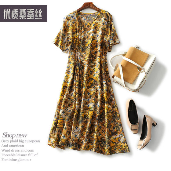 (Qing Stock) Special offer women's loose dress silk crepe printed long A-line short sleeve round neck thin style
(Qing Stock) Special offer women's loose dress silk crepe printed long A-line short sleeve round neck thin style