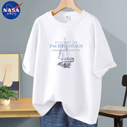 Nasa Co-Branded Trendy Brand Men's Short-Sleeved T-Shirt Men's 2025 Summer New Style Youth White T-Shirt t Pure Cotton Loose Fit Nasa Co-Branded Trendy Brand Men's Short-Sleeved T-Shirt Men's 2025 Summer New Style Youth White T-Shirt t Pure Cotton Loose Fit