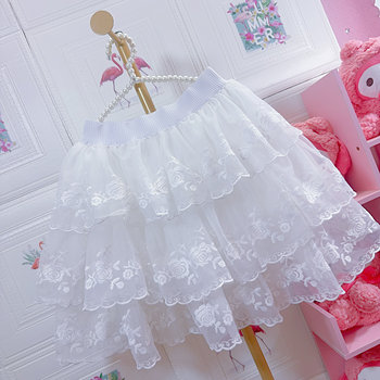 White sweet lace mesh cake skirt with skirt with puffy miniskirt with skirt with skirt Lolita A-line skirt
 White sweet lace mesh cake skirt with skirt with puffy miniskirt with skirt with skirt Lolita A-line skirt