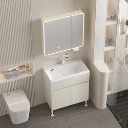 Cream-Colored Thickened Honeycomb Aluminum Floor-Standing Bathroom Cabinet with Integrated Ceramic Basin Washstand and Toilet Sink Set Cream-Colored Thickened Honeycomb Aluminum Floor-Standing Bathroom Cabinet with Integrated Ceramic Basin Washstand and Toilet Sink Set